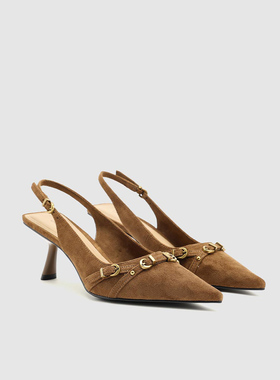 UR国内代购2026春季新款女士气质绒面扣带尖头空鞋UAWS60001