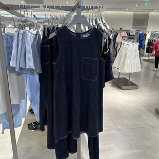 UR国内代购2025夏季女装复古撞色明线无袖牛仔连衣裙UYU850079