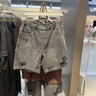 UR国内代购2025夏季男装时尚复古休闲洗水破洞牛仔短裤UMM850048