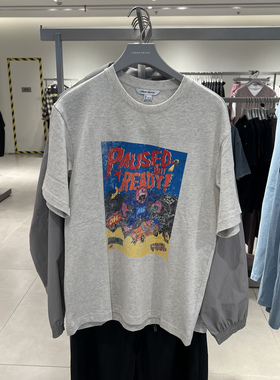 UR国内代购2025秋季男装潮流复古美式撞色印花棉质T恤UUV450030