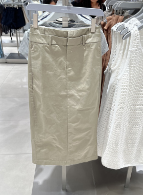 UR国内代购2025夏季女装复古休闲双层腰头后开衩半裙UWU550004