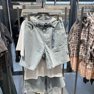 UR国内代购2025夏季男装机能风插扣休闲百搭牛仔短裤UMV850058