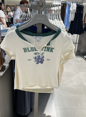 UR国内代购2025秋季女休闲印花修身短款短袖T恤UYY450239/450240