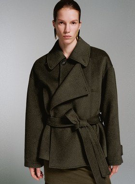 UR国内代购2025冬季女装琥珀流光风腰带含羊毛毛呢外套UWJ150112