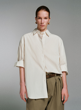 UR国内代购2025冬季女装通勤风气质条纹长袖开襟衬衫UWU250029