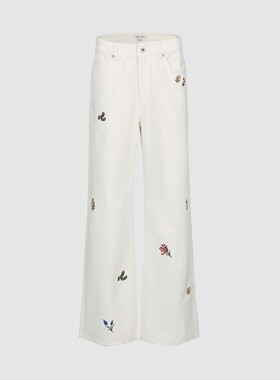 UR国内代购2026春季女装百搭简约花卉刺绣直筒休闲长裤UYL860002