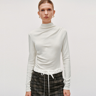 休闲潮流立领褶皱收腰长袖 女装 T恤UWJ450166 2025冬季 UR国内代购