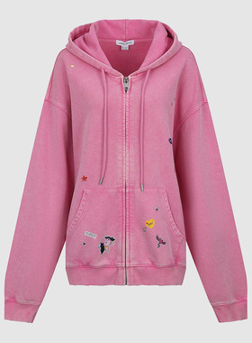 UR国内代购2026春季女粉彩风潮流做旧水洗印花拉链外套UYV160021