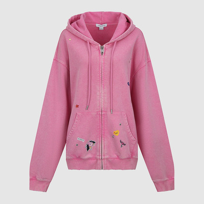 UR国内代购2026春季女粉彩风潮流做旧水洗印花拉链外套UYV160021