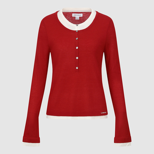 针织衫 UR国内代购 红色潮流撞色假两件短款 女装 UYV950109 2025冬季