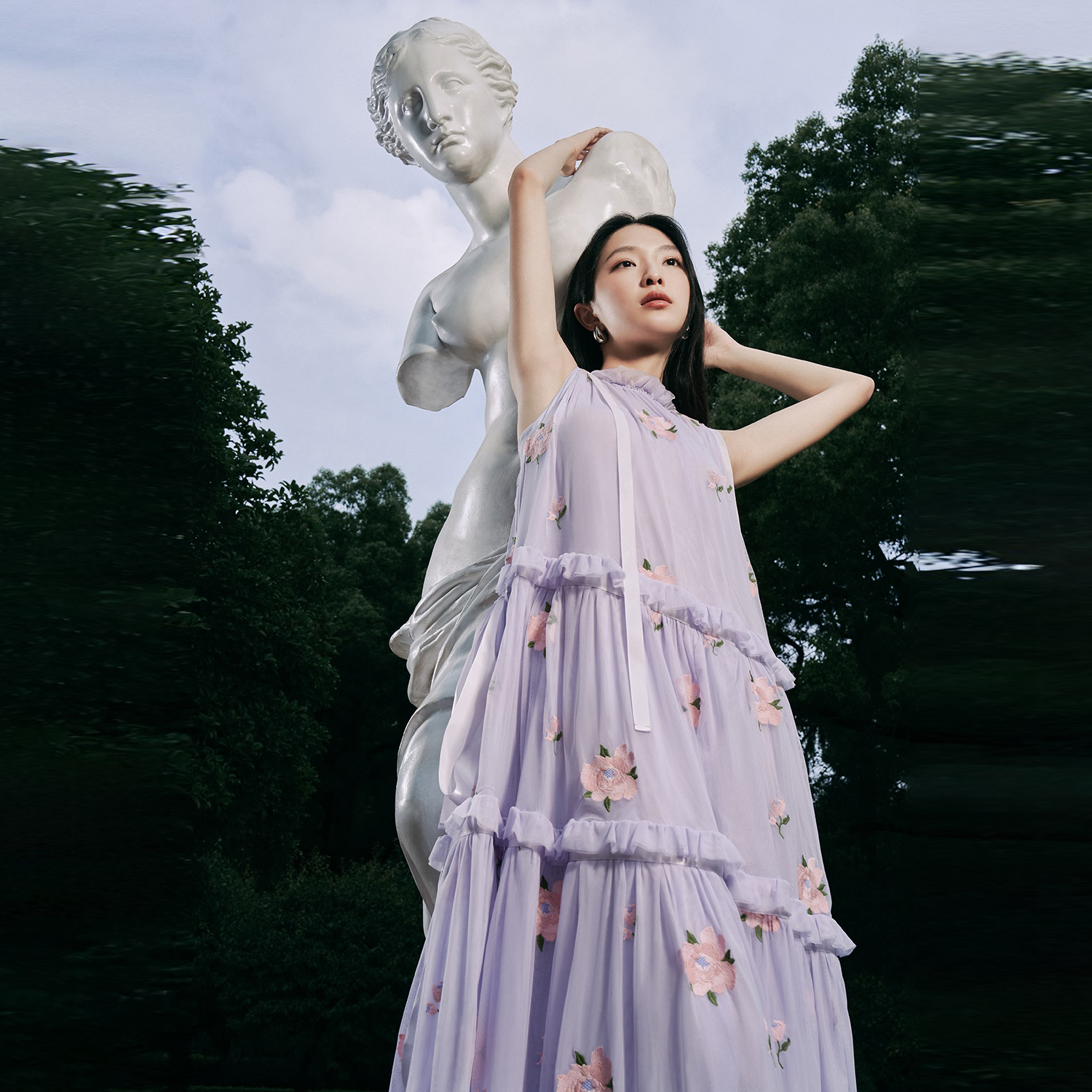 UR国内代购夏季女装CarolineHu联名时髦花朵图案连衣裙UWG730035