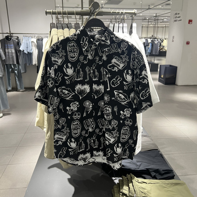 UR国内代购2025夏季男装时尚满版趣味图案短袖开襟衬衫UUV250022