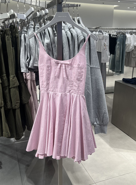 UR国内代购2025秋季女装休闲撞色条纹收腰吊带连衣裙UYL750102