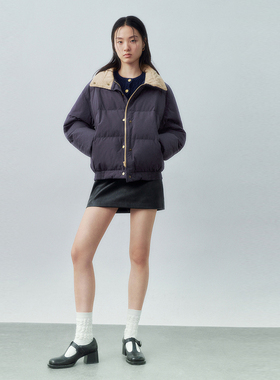 UR国内代购2025冬季女装时髦复古撞色立领面包羽绒外套UYU150029