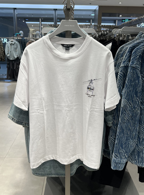 UR国内代购2025冬季男装时尚简约基础印花圆领棉质T恤UMA450024