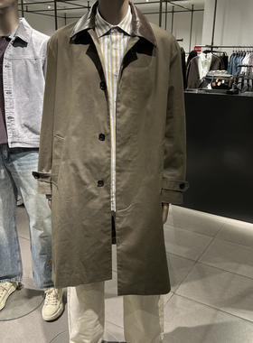 UR国内代购2026春季男设计感复古巴恩风撞色翻领长风衣UMF160013