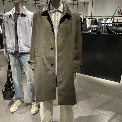 UR国内代购2026春季男设计感复古巴恩风撞色翻领长风衣UMF160013