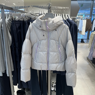 UR国内代购2025冬季女装休闲撞色连帽抽绳短款羽绒外套UYL150065