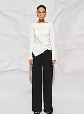 UR国内代购2026春季女装简约休闲松紧腰抽绳高腰喇叭裤UWB650006