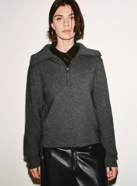 UR国内代购2026春季新款女装潮流立领拉链半开襟针织衫UWJ960011