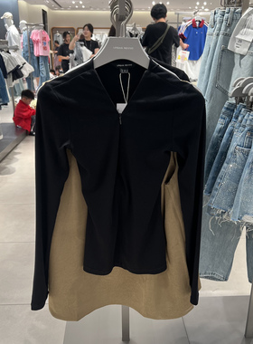 UR国内代购2025秋季女装休闲运动风拉链修身长袖T恤UWJ450117