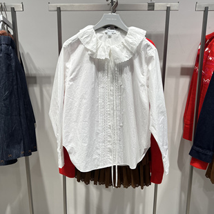 UR国内代购2025冬季女装都市蕾丝花边压褶系带开襟衬衫UYU260001