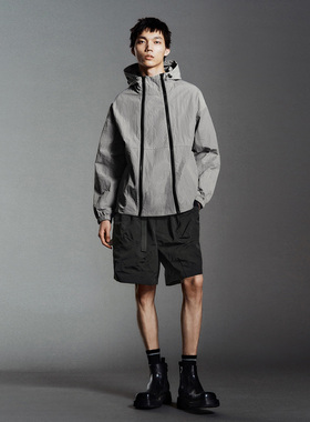 UR国内代购2025夏季男装潮流休闲双拉链超宽松罩衫衬衫UMV250065