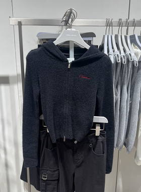 UR国内代购2025秋季女装字母刺绣连帽双拉链针织开衫UYV950091