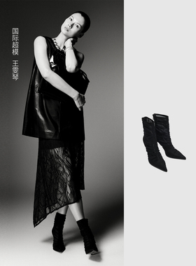 UR国内代购2025夏季女士潮流透视网纱时髦尖头高跟靴UAWS50015