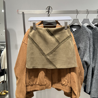 UR国内代购2025冬季女装琥珀流光风撞色缝线超短款半裙UYL560001