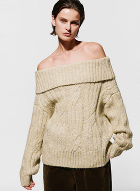 UR国内代购2025冬季女装休闲气质一字领绞花肌理针织衫UWH950141