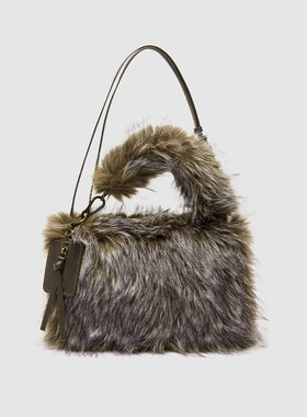 UR国内代购2025冬季女士时尚潮流毛绒舒适手提单肩包UAWB50252