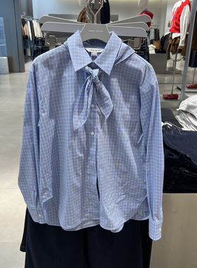 UR国内代购2026春季女装百搭都市系带翻领格纹开襟衬衫UYU260002