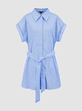 UR国内代购2025夏季女装气质撞色条纹腰带短袖连衣裙UIS750014