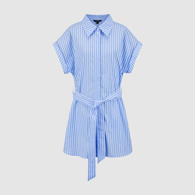 UR国内代购2025夏季女装气质撞色条纹腰带短袖连衣裙UIS750014