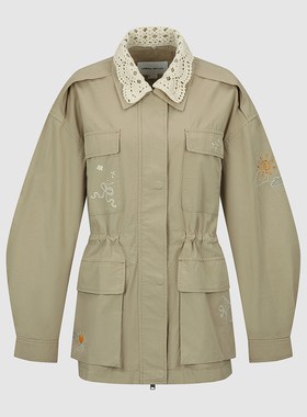 UR国内代购2026春季女装休闲复古撞色翻领刺绣棉质外套UYL160013