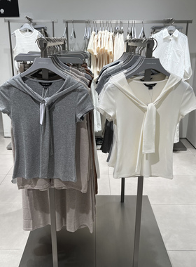 UR国内代购2025夏季女装简约设计感披肩式修身短袖T恤UWU450013