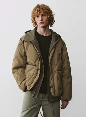 UR国内代购2025秋季男时尚琥珀流光风撞色连帽羽绒外套UML150049