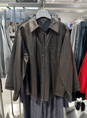 UR国内代购2026春季女潮流复古女装翻领排扣PU皮质衬衫UWJ260002