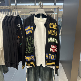 UR国内代购2025秋季男装时尚潮流撞色字母宽松针织开衫UUV950007