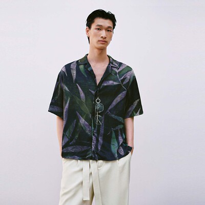 UR国内代购2026夏季男装时尚设计感度假风印花开襟衬衫UMF260050