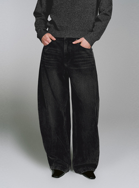 UR国内代购2025冬季女装复古水洗猫须弯刀棉质牛仔长裤UWJ850109