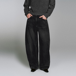 复古水洗猫须弯刀棉质牛仔长裤 女装 UWJ850109 2025冬季 UR国内代购