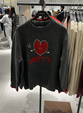 UR国内代购2025冬季女装休闲撞色趣味提花圆领针织衫UYY950152