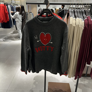 UR国内代购2025冬季女装休闲撞色趣味提花圆领针织衫UYY950152