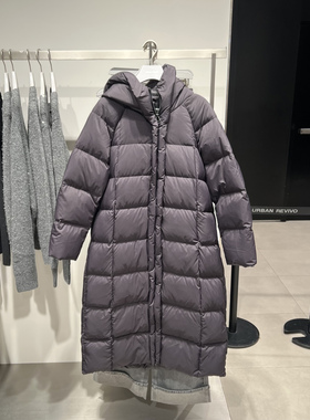 UR国内代购2025冬季女装气质简约连帽绗缝长款羽绒外套UWM150106