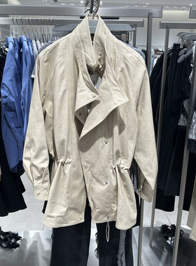 UR国内代购2025秋季女装潮流时尚简约立领收腰皮质风衣UWJ150073