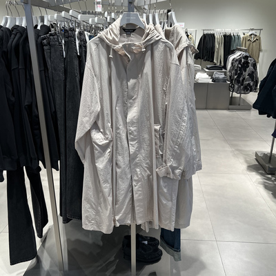 UR国内代购2025春季男时尚休闲超宽松长款抽绳连帽风衣UMF150022