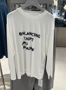 UR国内代购2025秋季女装休闲简约晕染字母印花长袖T恤UWU450041