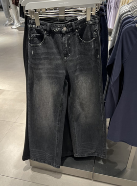 UR国内代购2025春季女装复古街头风水洗棉质牛仔长裤UYV850013